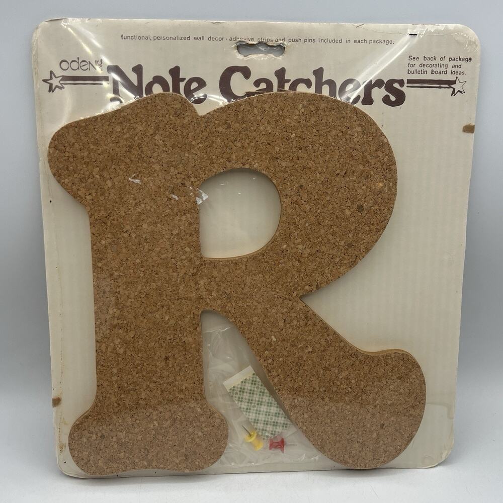Vintage 1977 Oden Cork Letter R Initial Monogram Bulletin Board Memo 11.5" NEW